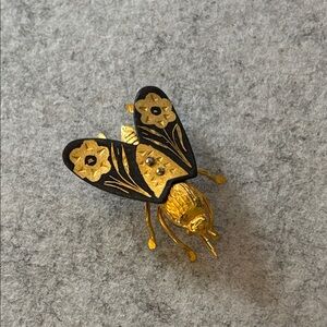 Elegant Gold and Black Damascene Fly/Bee Brooch
